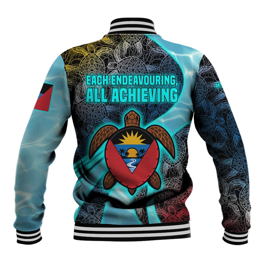 Antigua and Barbuda Sea Turtle Baseball Jacket with Tribal Mandala Design with Ocean Waves and National Flag - Wonder Print Shop
