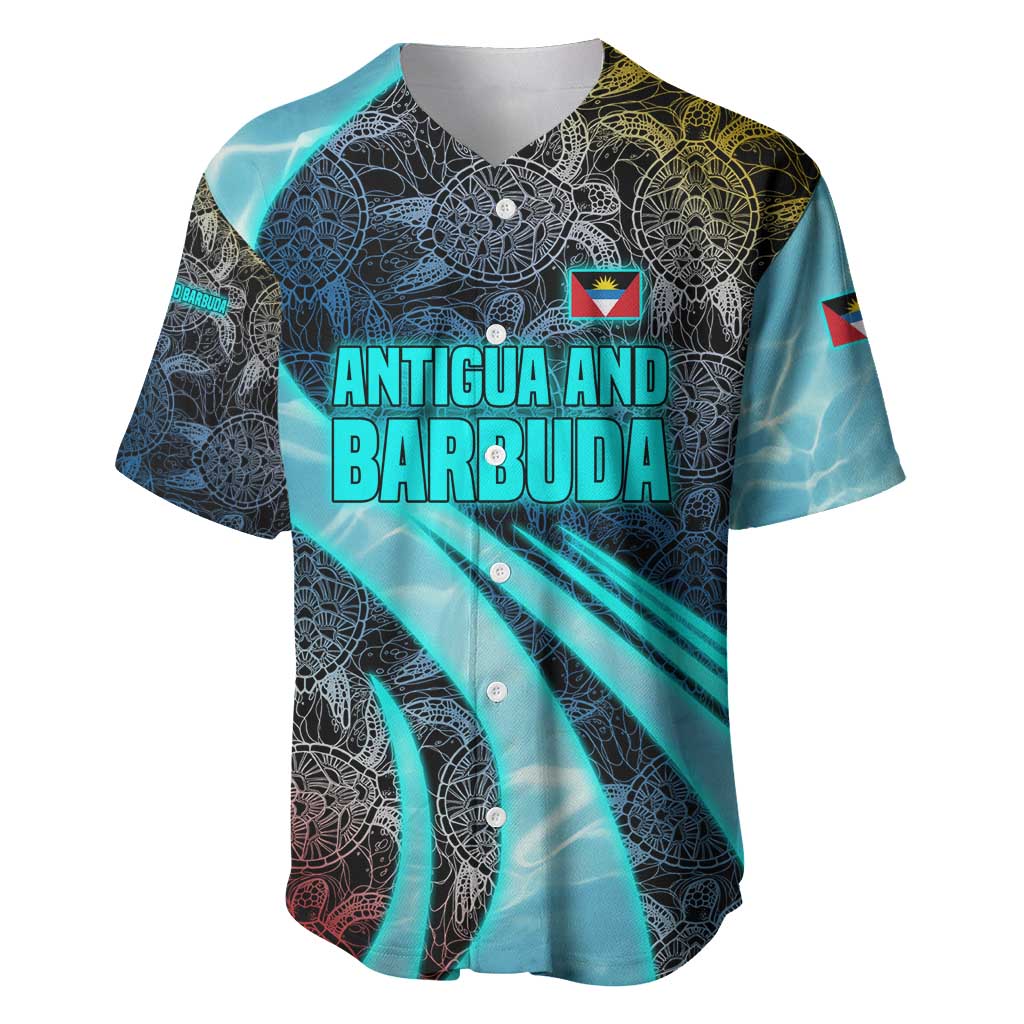 Antigua and Barbuda Sea Turtle Baseball Jersey with Tribal Mandala Design with Ocean Waves and National Flag - Wonder Print Shop