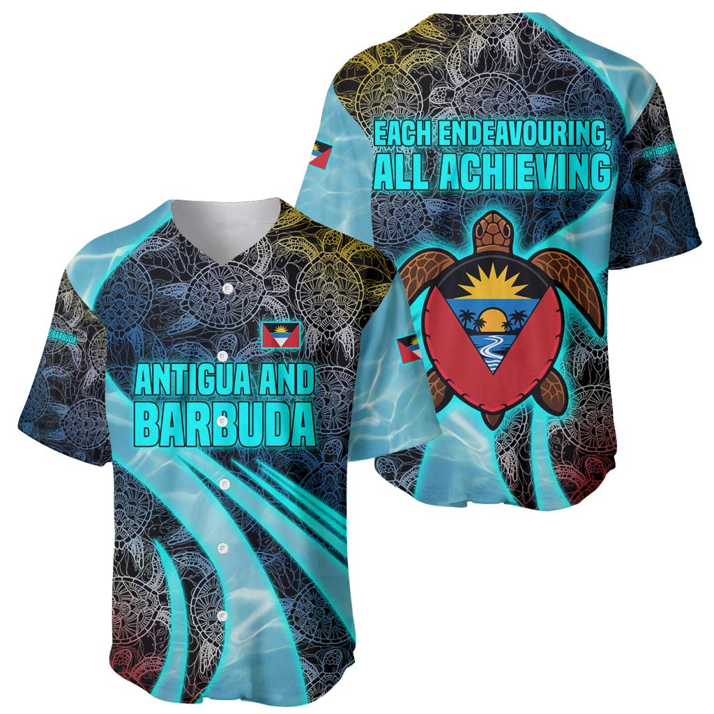 Antigua and Barbuda Sea Turtle Baseball Jersey with Tribal Mandala Design with Ocean Waves and National Flag - Wonder Print Shop