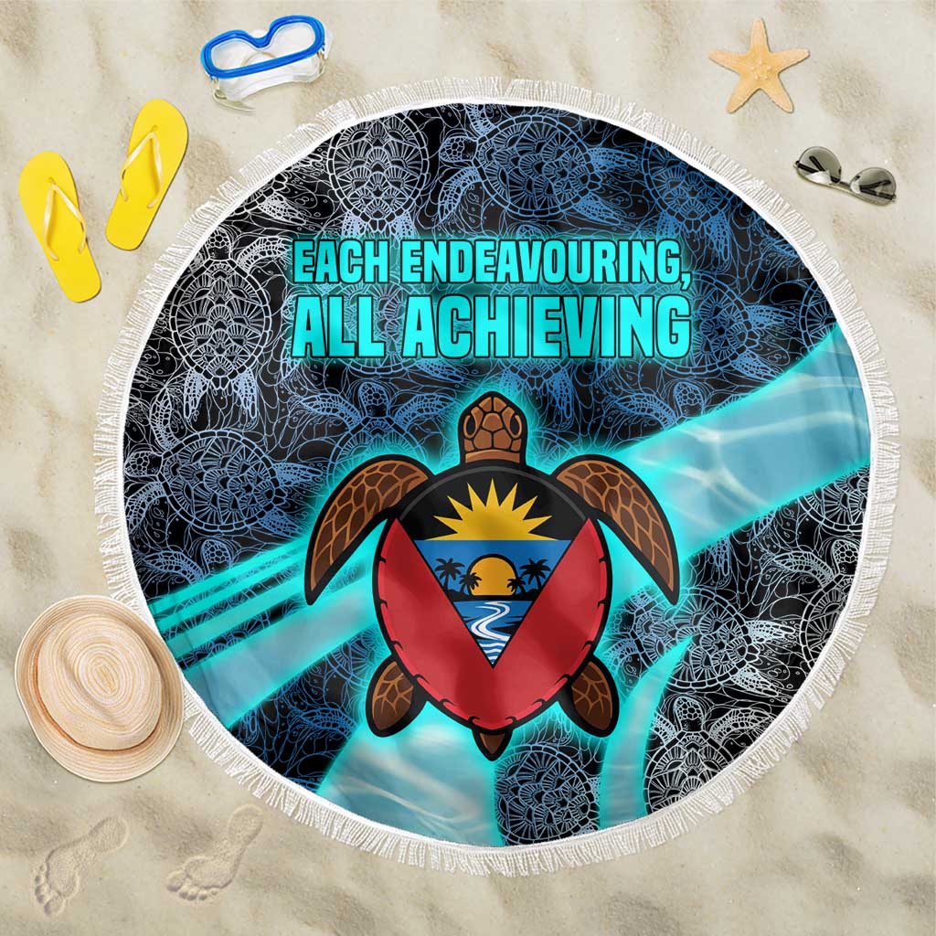 Antigua and Barbuda Sea Turtle Beach Blanket with Tribal Mandala Design with Ocean Waves and National Flag - Wonder Print Shop