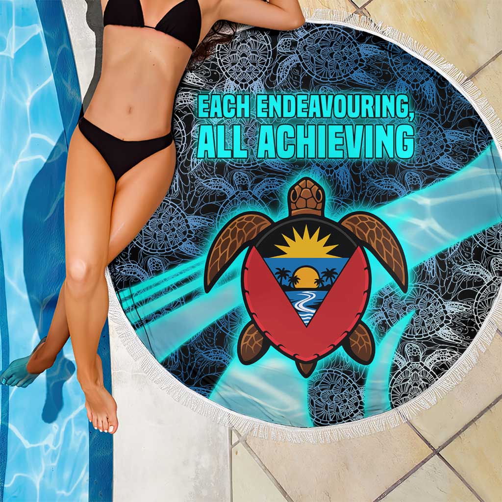 Antigua and Barbuda Sea Turtle Beach Blanket with Tribal Mandala Design with Ocean Waves and National Flag - Wonder Print Shop