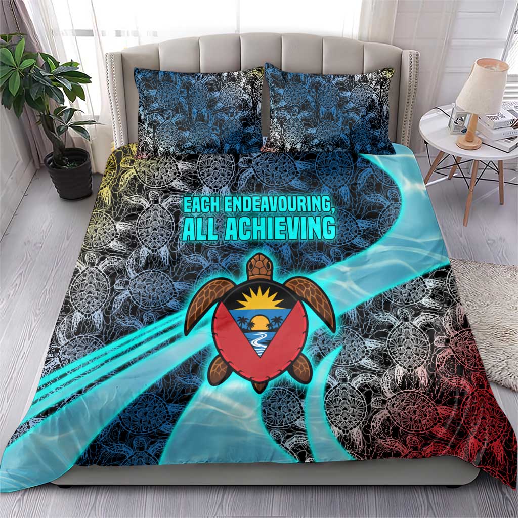 Antigua and Barbuda Sea Turtle Bedding Set with Tribal Mandala Design with Ocean Waves and National Flag - Wonder Print Shop