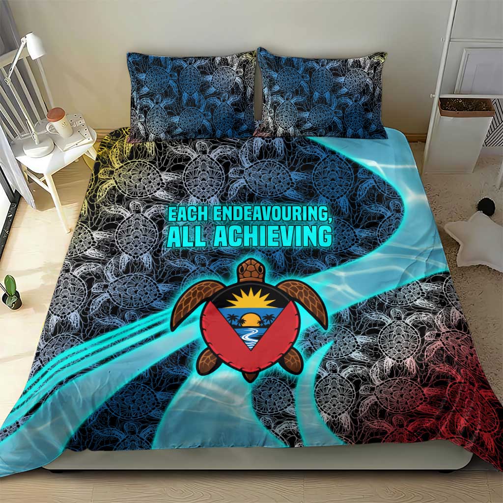 Antigua and Barbuda Sea Turtle Bedding Set with Tribal Mandala Design with Ocean Waves and National Flag - Wonder Print Shop