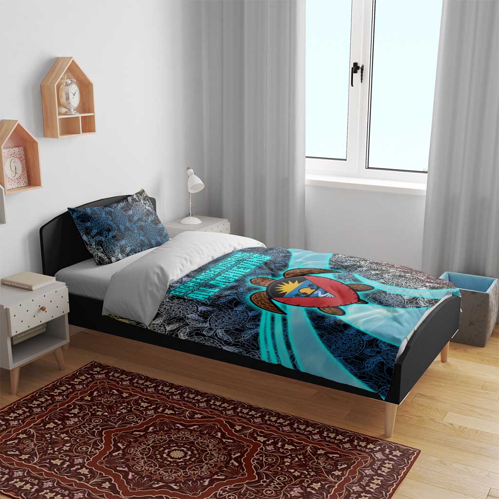 Antigua and Barbuda Sea Turtle Bedding Set with Tribal Mandala Design with Ocean Waves and National Flag - Wonder Print Shop