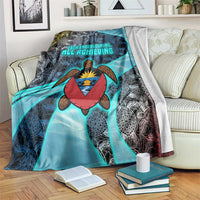 Antigua and Barbuda Sea Turtle Blanket with Tribal Mandala Design with Ocean Waves and National Flag - Wonder Print Shop