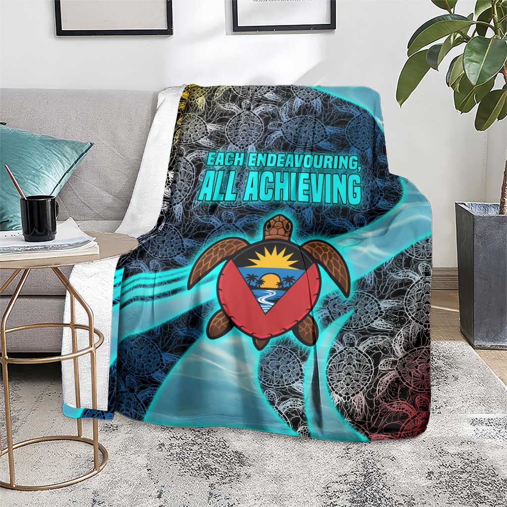 Antigua and Barbuda Sea Turtle Blanket with Tribal Mandala Design with Ocean Waves and National Flag - Wonder Print Shop