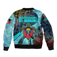 Antigua and Barbuda Sea Turtle Bomber Jacket with Tribal Mandala Design with Ocean Waves and National Flag - Wonder Print Shop
