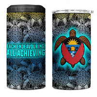 Antigua and Barbuda Sea Turtle 4 in 1 Can Cooler Tumbler with Tribal Mandala Design with Ocean Waves and National Flag - Wonder Print Shop
