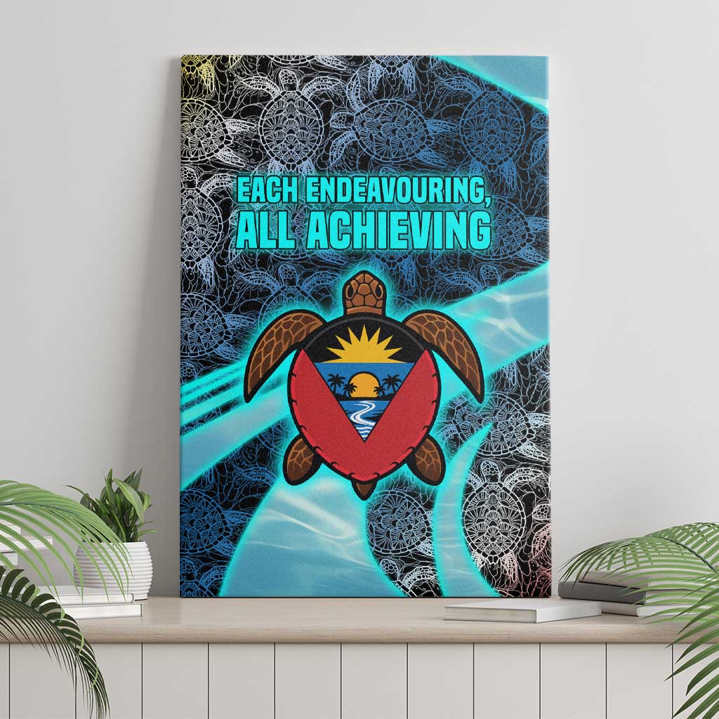 Antigua and Barbuda Sea Turtle Canvas Wall Art with Tribal Mandala Design with Ocean Waves and National Flag - Wonder Print Shop