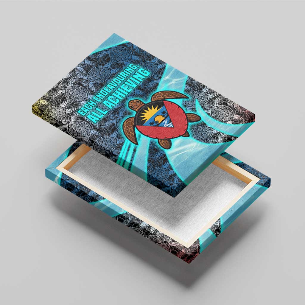 Antigua and Barbuda Sea Turtle Canvas Wall Art with Tribal Mandala Design with Ocean Waves and National Flag - Wonder Print Shop