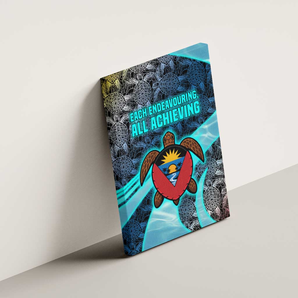 Antigua and Barbuda Sea Turtle Canvas Wall Art with Tribal Mandala Design with Ocean Waves and National Flag - Wonder Print Shop