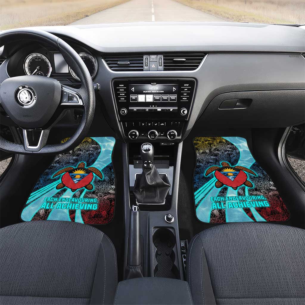 Antigua and Barbuda Sea Turtle Car Mats with Tribal Mandala Design with Ocean Waves and National Flag - Wonder Print Shop