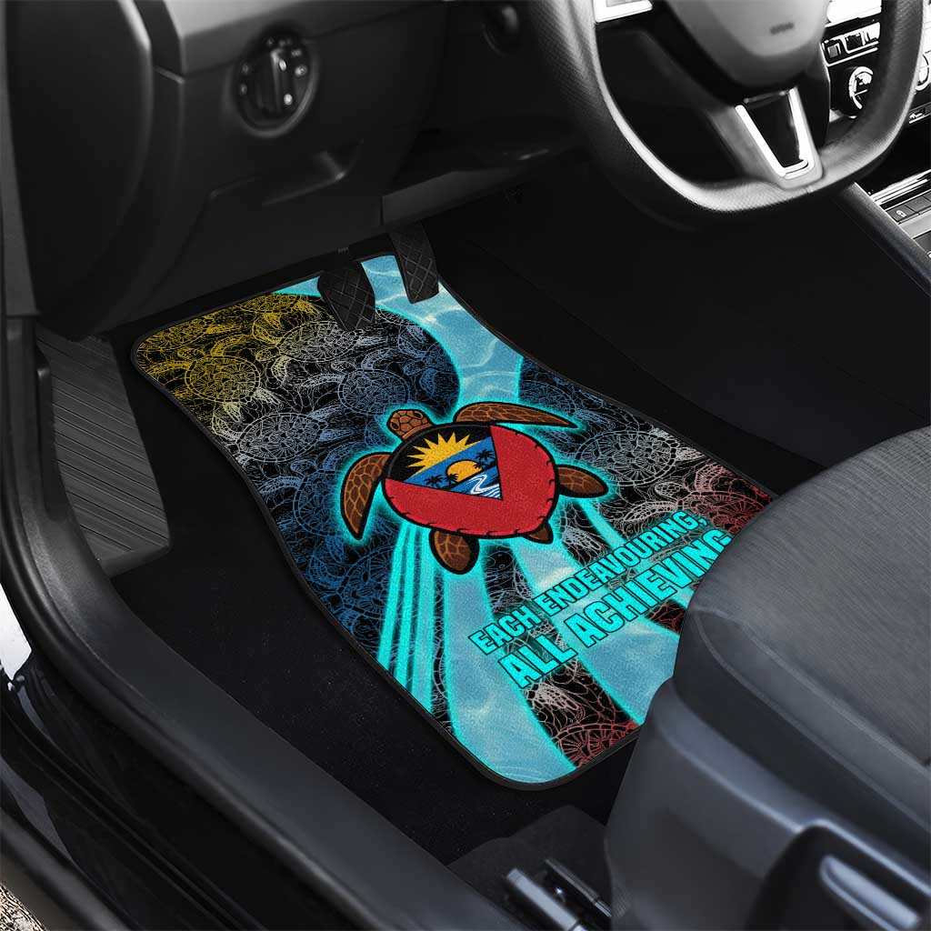 Antigua and Barbuda Sea Turtle Car Mats with Tribal Mandala Design with Ocean Waves and National Flag - Wonder Print Shop