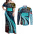 Antigua and Barbuda Sea Turtle Couples Matching Off Shoulder Maxi Dress and Long Sleeve Button Shirt with Tribal Mandala Design with Ocean Waves and National Flag - Wonder Print Shop