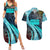 Antigua and Barbuda Sea Turtle Couples Matching Summer Maxi Dress and Hawaiian Shirt with Tribal Mandala Design with Ocean Waves and National Flag - Wonder Print Shop