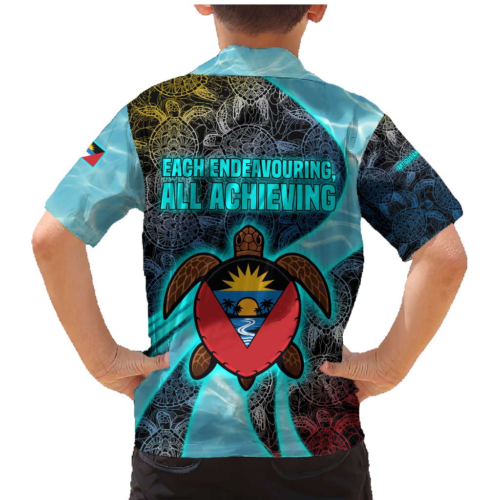 Antigua and Barbuda Sea Turtle Family Matching Mermaid Dress and Hawaiian Shirt with Tribal Mandala Design with Ocean Waves and National Flag - Wonder Print Shop