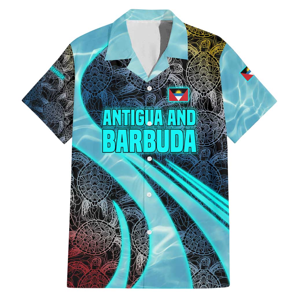 Antigua and Barbuda Sea Turtle Family Matching Mermaid Dress and Hawaiian Shirt with Tribal Mandala Design with Ocean Waves and National Flag - Wonder Print Shop