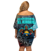 Antigua and Barbuda Sea Turtle Family Matching Off Shoulder Short Dress and Hawaiian Shirt with Tribal Mandala Design with Ocean Waves and National Flag - Wonder Print Shop