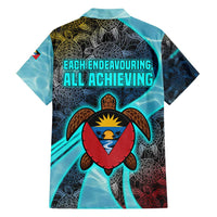 Antigua and Barbuda Sea Turtle Family Matching Short Sleeve Bodycon Dress and Hawaiian Shirt with Tribal Mandala Design with Ocean Waves and National Flag - Wonder Print Shop