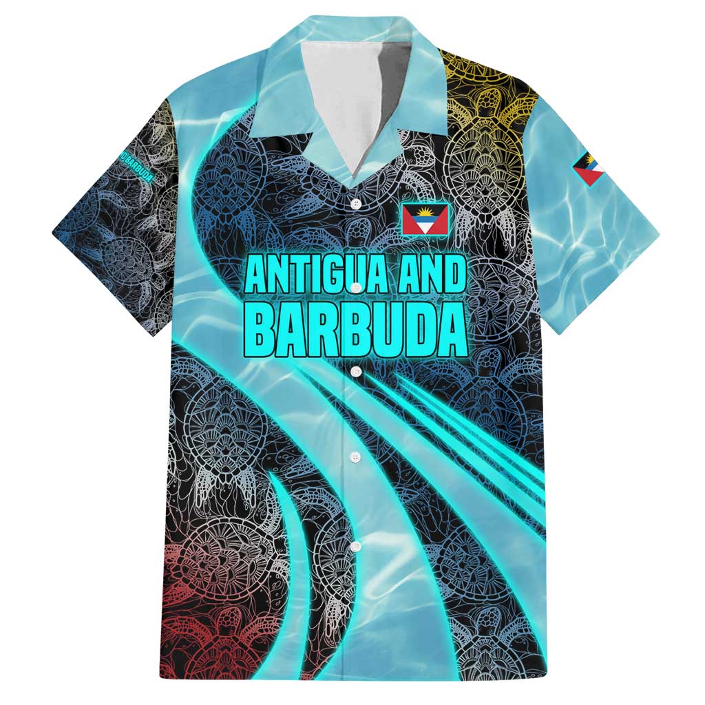 Antigua and Barbuda Sea Turtle Family Matching Summer Maxi Dress and Hawaiian Shirt with Tribal Mandala Design with Ocean Waves and National Flag - Wonder Print Shop