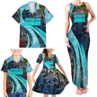 Antigua and Barbuda Sea Turtle Family Matching Tank Maxi Dress and Hawaiian Shirt with Tribal Mandala Design with Ocean Waves and National Flag - Wonder Print Shop