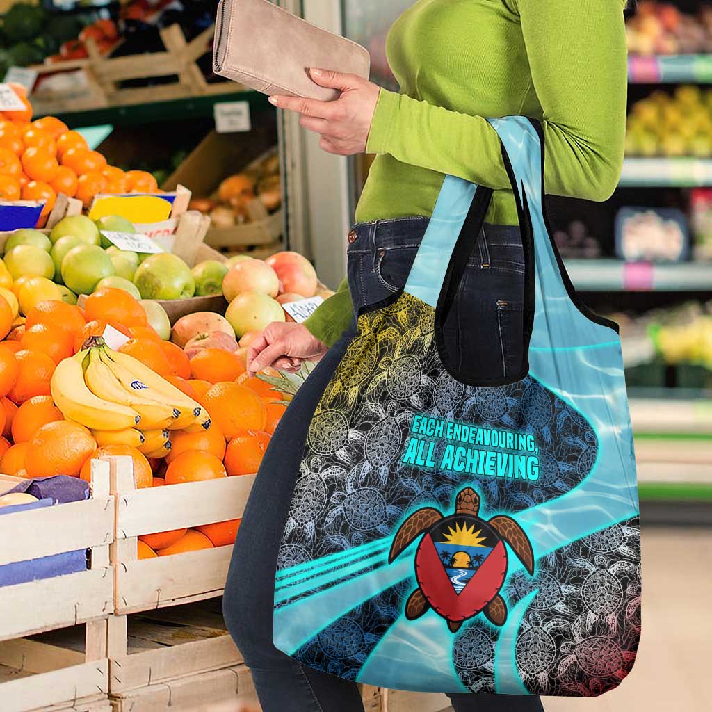 Antigua and Barbuda Sea Turtle Grocery Bag with Tribal Mandala Design with Ocean Waves and National Flag - Wonder Print Shop