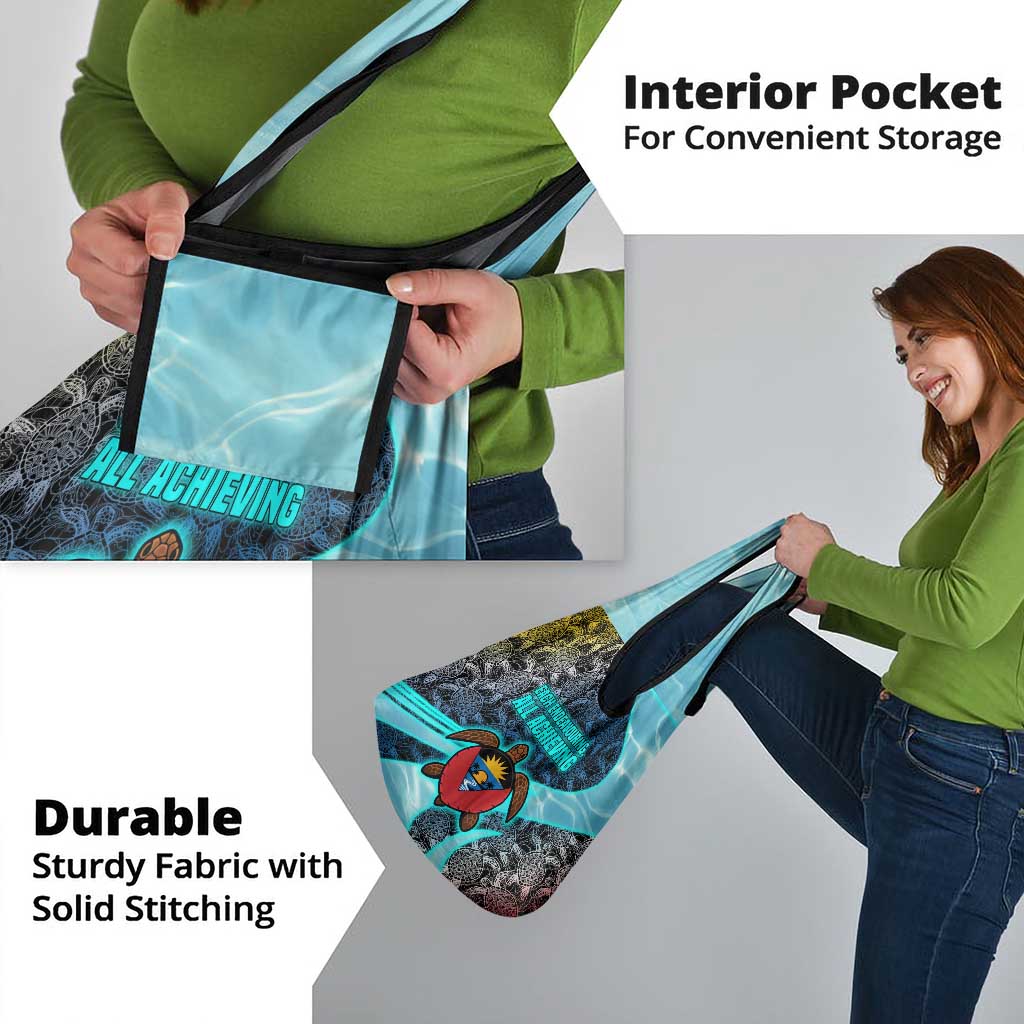 Antigua and Barbuda Sea Turtle Grocery Bag with Tribal Mandala Design with Ocean Waves and National Flag - Wonder Print Shop