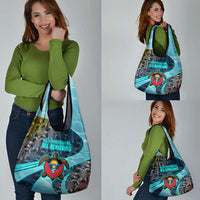 Antigua and Barbuda Sea Turtle Grocery Bag with Tribal Mandala Design with Ocean Waves and National Flag - Wonder Print Shop
