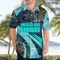 Antigua and Barbuda Sea Turtle Hawaiian Shirt with Tribal Mandala Design with Ocean Waves and National Flag - Wonder Print Shop