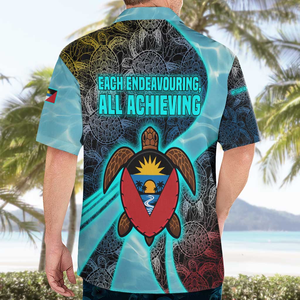 Antigua and Barbuda Sea Turtle Hawaiian Shirt with Tribal Mandala Design with Ocean Waves and National Flag - Wonder Print Shop