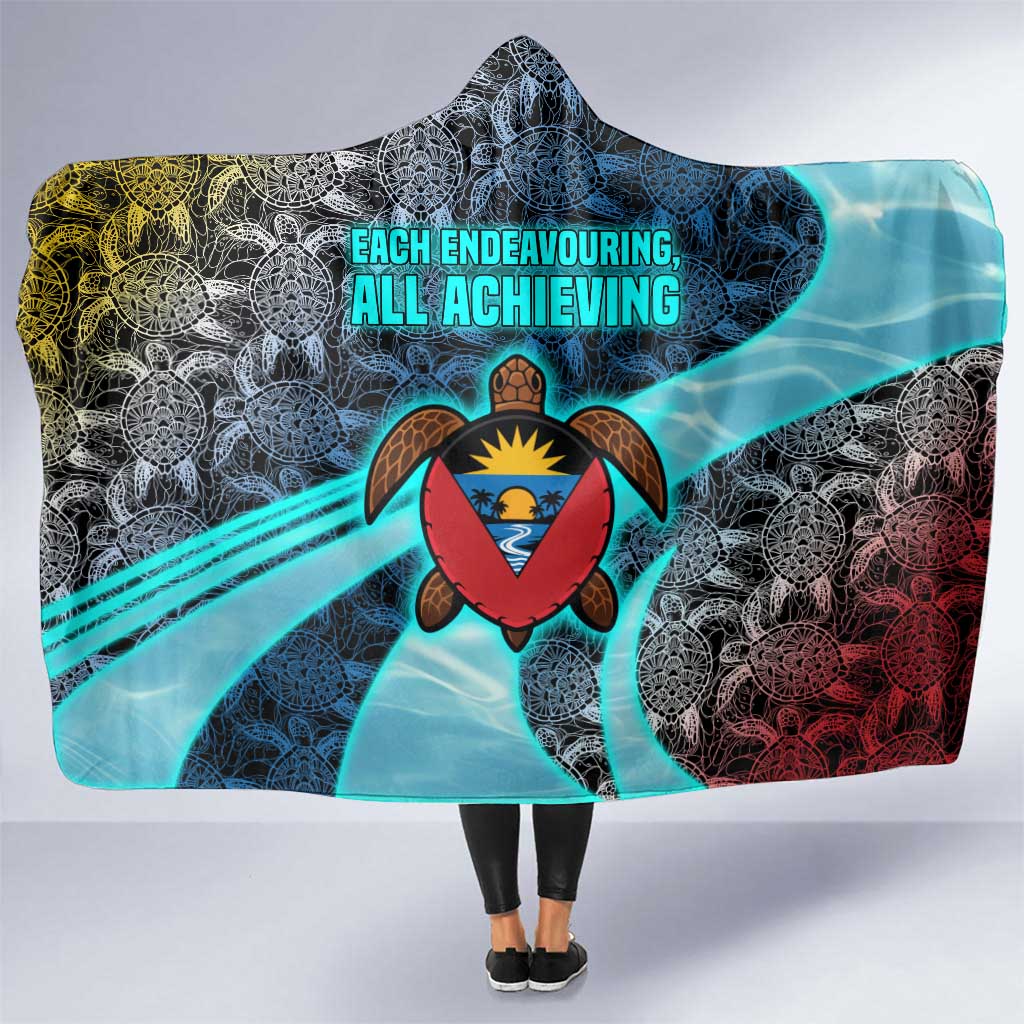 Antigua and Barbuda Sea Turtle Hooded Blanket with Tribal Mandala Design with Ocean Waves and National Flag - Wonder Print Shop