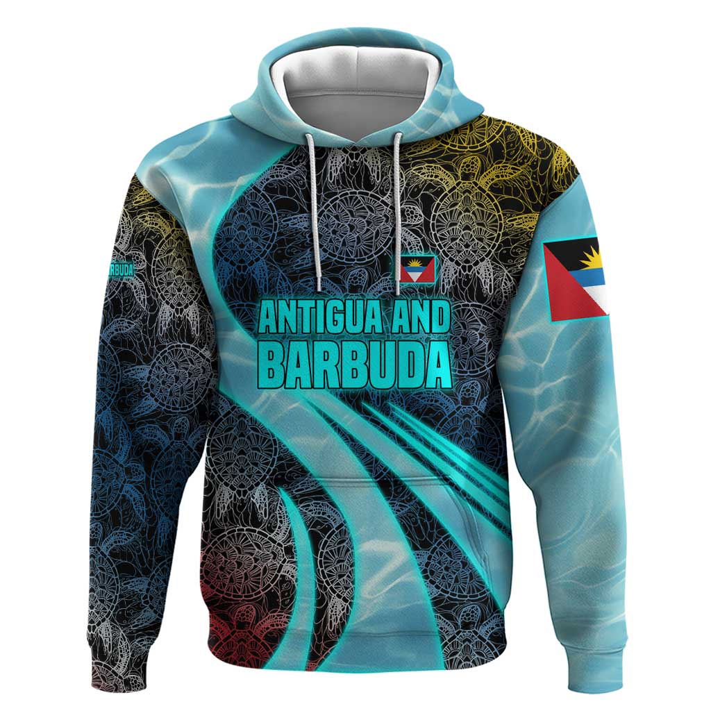 Antigua and Barbuda Sea Turtle Hoodie with Tribal Mandala Design with Ocean Waves and National Flag - Wonder Print Shop