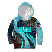 Antigua and Barbuda Sea Turtle Kid Hoodie with Tribal Mandala Design with Ocean Waves and National Flag - Wonder Print Shop