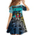Antigua and Barbuda Sea Turtle Kid Short Sleeve Dress with Tribal Mandala Design with Ocean Waves and National Flag - Wonder Print Shop