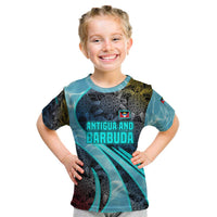 Antigua and Barbuda Sea Turtle Kid T Shirt with Tribal Mandala Design with Ocean Waves and National Flag - Wonder Print Shop
