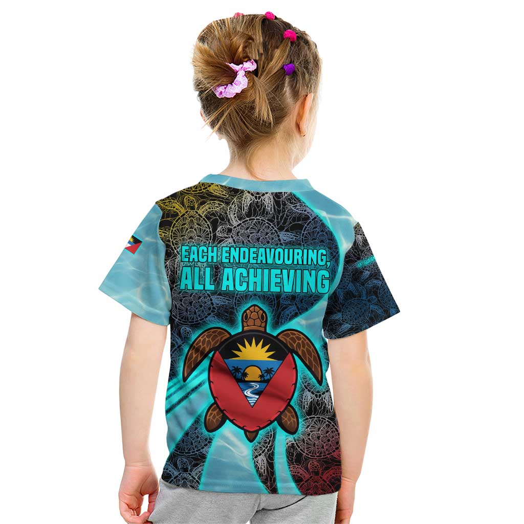 Antigua and Barbuda Sea Turtle Kid T Shirt with Tribal Mandala Design with Ocean Waves and National Flag - Wonder Print Shop