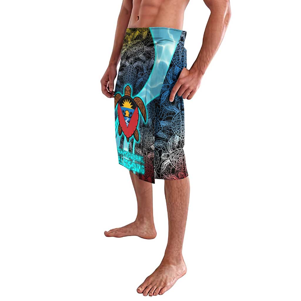 Antigua and Barbuda Sea Turtle Lavalava with Tribal Mandala Design with Ocean Waves and National Flag - Wonder Print Shop