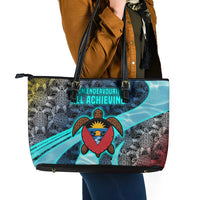 Antigua and Barbuda Sea Turtle Leather Tote Bag with Tribal Mandala Design with Ocean Waves and National Flag - Wonder Print Shop