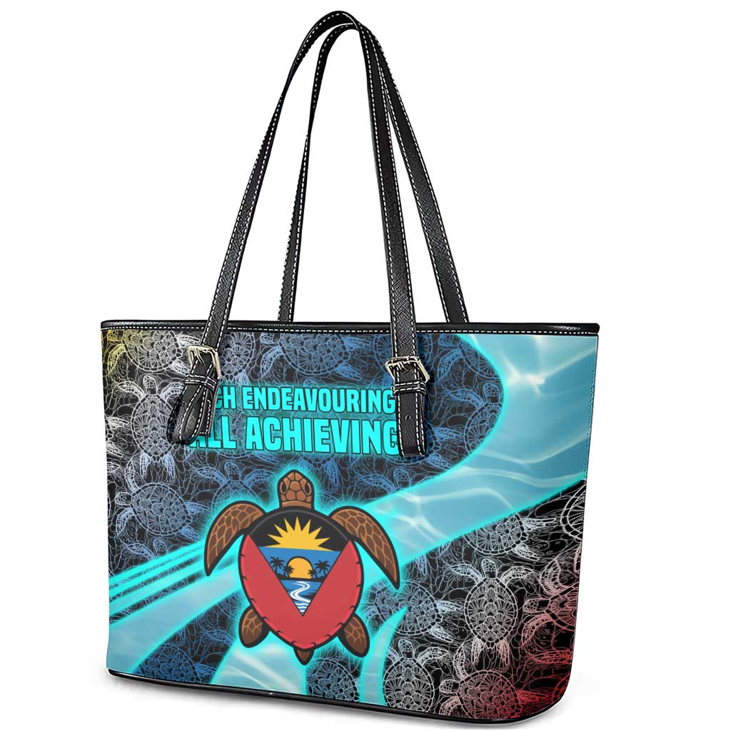 Antigua and Barbuda Sea Turtle Leather Tote Bag with Tribal Mandala Design with Ocean Waves and National Flag - Wonder Print Shop