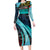 Antigua and Barbuda Sea Turtle Long Sleeve Bodycon Dress with Tribal Mandala Design with Ocean Waves and National Flag - Wonder Print Shop