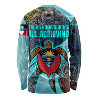 Antigua and Barbuda Sea Turtle Long Sleeve Shirt with Tribal Mandala Design with Ocean Waves and National Flag - Wonder Print Shop