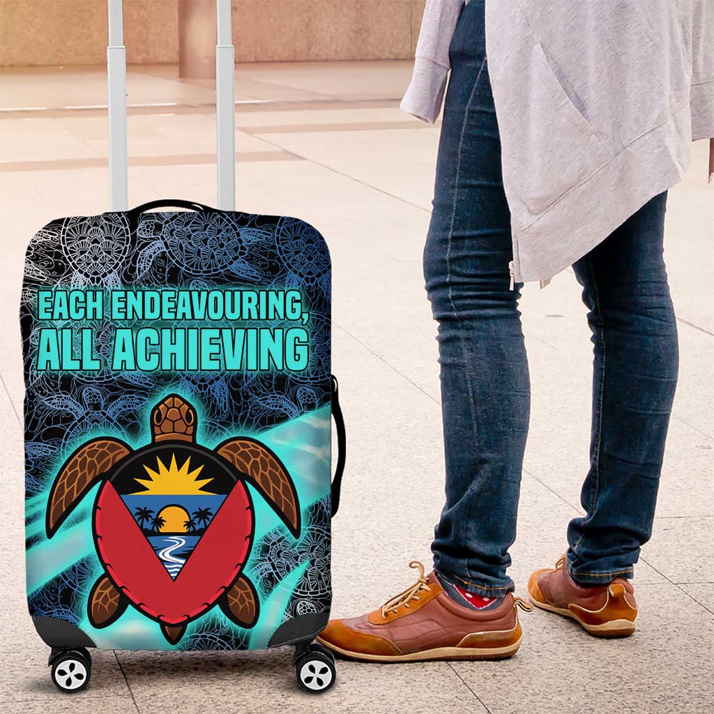 Antigua and Barbuda Sea Turtle Luggage Cover with Tribal Mandala Design with Ocean Waves and National Flag - Wonder Print Shop