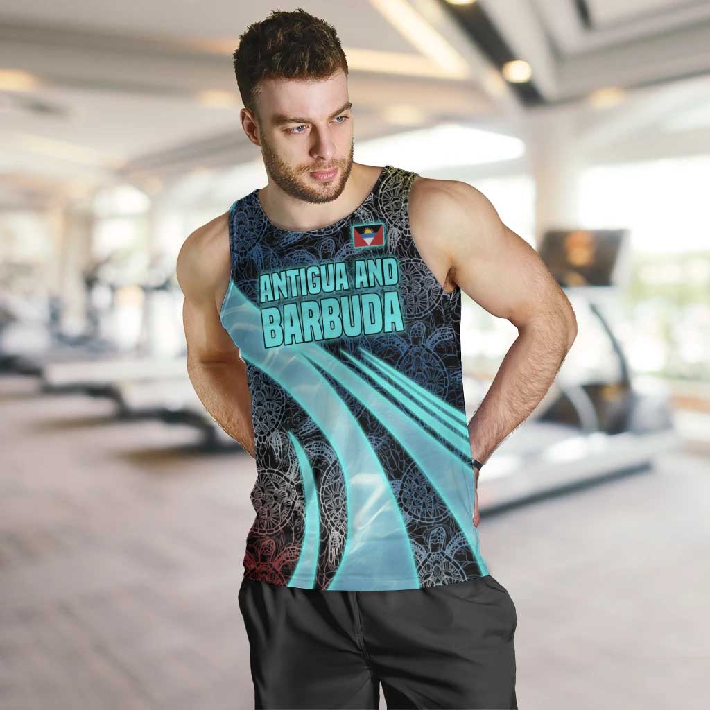 Antigua and Barbuda Sea Turtle Men Tank Top with Tribal Mandala Design with Ocean Waves and National Flag - Wonder Print Shop