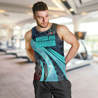 Antigua and Barbuda Sea Turtle Men Tank Top with Tribal Mandala Design with Ocean Waves and National Flag - Wonder Print Shop