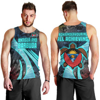 Antigua and Barbuda Sea Turtle Men Tank Top with Tribal Mandala Design with Ocean Waves and National Flag - Wonder Print Shop