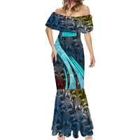 Antigua and Barbuda Sea Turtle Mermaid Dress with Tribal Mandala Design with Ocean Waves and National Flag - Wonder Print Shop