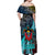 Antigua and Barbuda Sea Turtle Off Shoulder Maxi Dress with Tribal Mandala Design with Ocean Waves and National Flag - Wonder Print Shop