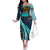Antigua and Barbuda Sea Turtle Off The Shoulder Long Sleeve Dress with Tribal Mandala Design with Ocean Waves and National Flag - Wonder Print Shop