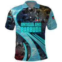 Antigua and Barbuda Sea Turtle Polo Shirt with Tribal Mandala Design with Ocean Waves and National Flag - Wonder Print Shop