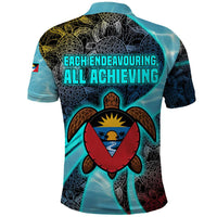 Antigua and Barbuda Sea Turtle Polo Shirt with Tribal Mandala Design with Ocean Waves and National Flag - Wonder Print Shop